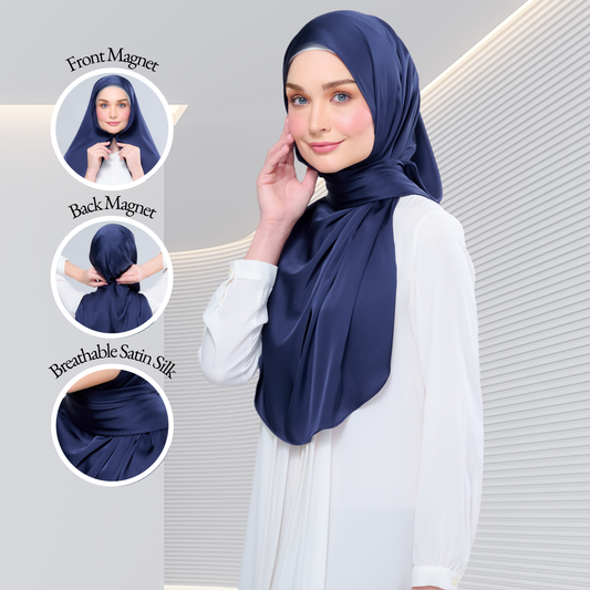 Instant Tag n' Go Shawl  | Satin Silk in Deep Blue