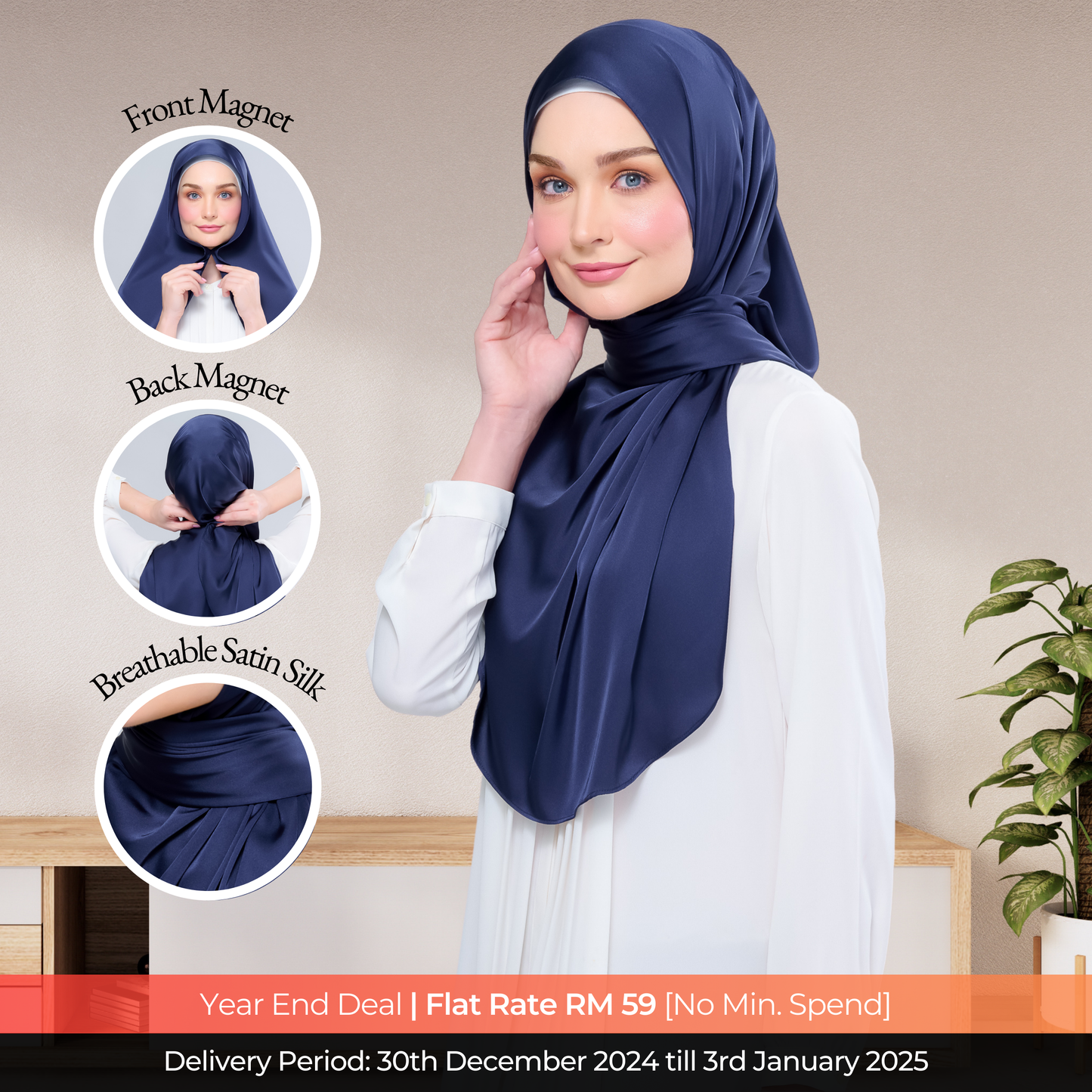 Instant Tag n' Go Shawl  | Satin Silk in Deep Blue