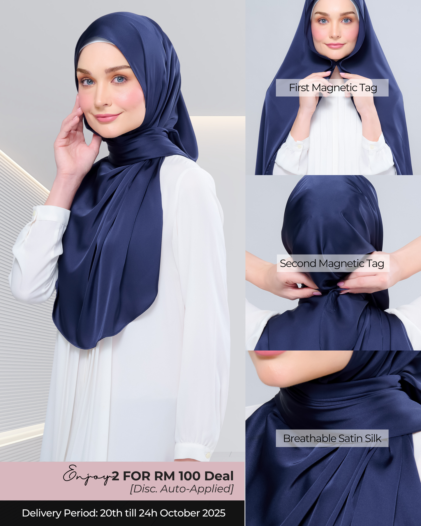 Instant Tag n' Go Shawl | Satin Silk in Deep Blue