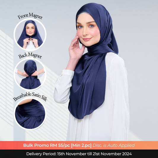 Instant Tag n' Go Shawl  | Satin Silk in Deep Blue