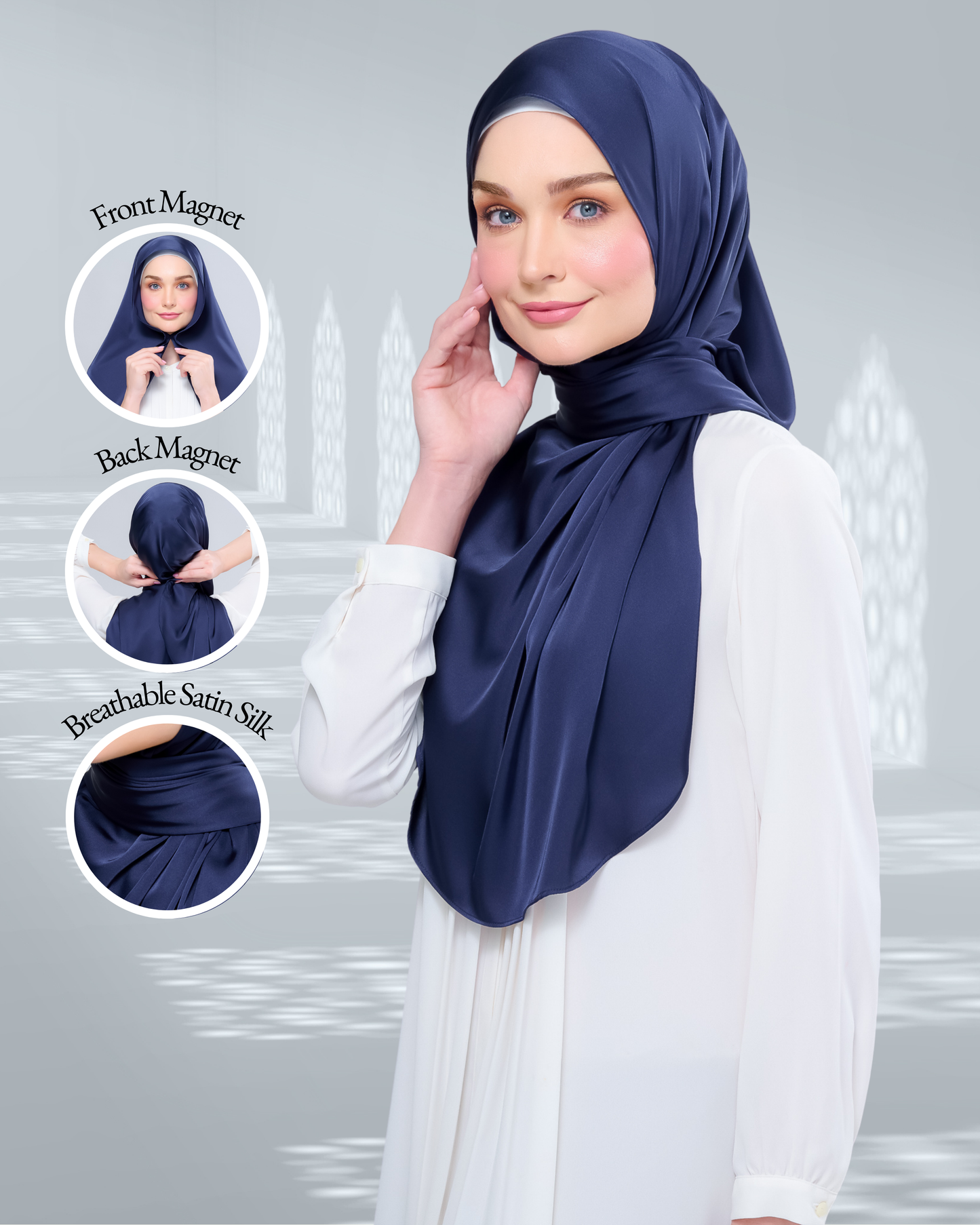 Instant Tag n' Go Shawl | Satin Silk in Deep Blue