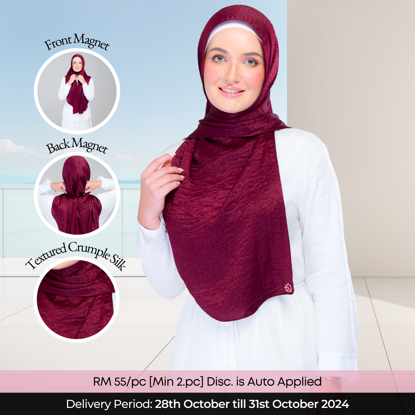 Instant Tag n' Go Shawl | Textured Silk in Deep Crimson