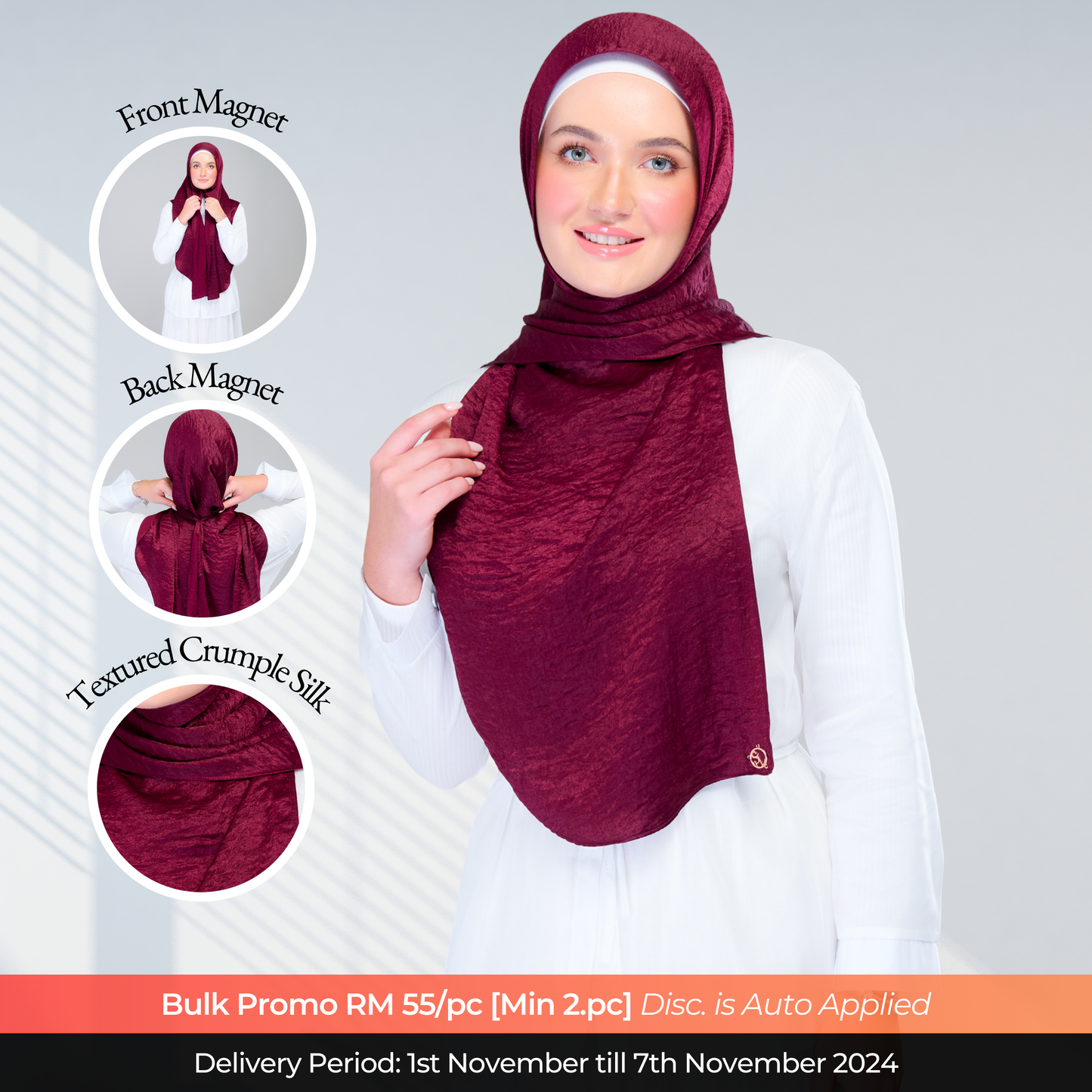 Instant Tag n' Go Shawl | Textured Silk in Deep Crimson