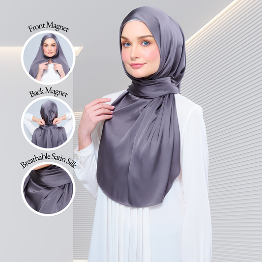 Instant Tag n' Go Shawl  | Satin Silk in Deep Grey