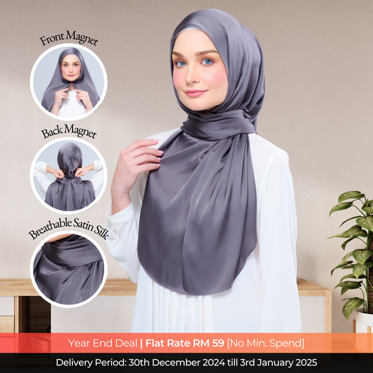 Instant Tag n' Go Shawl  | Satin Silk in Deep Grey