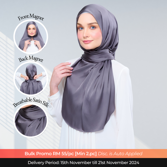 Instant Tag n' Go Shawl  | Satin Silk in Deep Grey