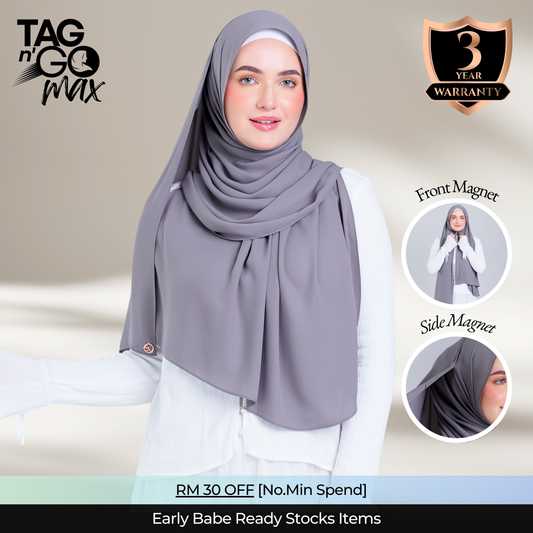 Tag n' Go Max [2M] | Premium Korean Chiffon in Deep Grey