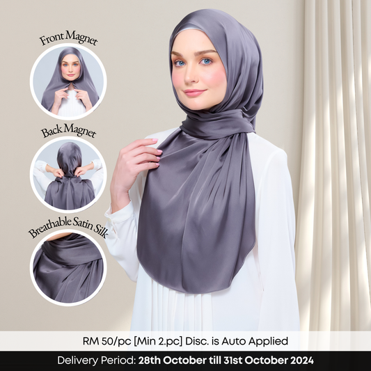 Instant Tag n' Go Shawl  | Satin Silk in Deep Grey