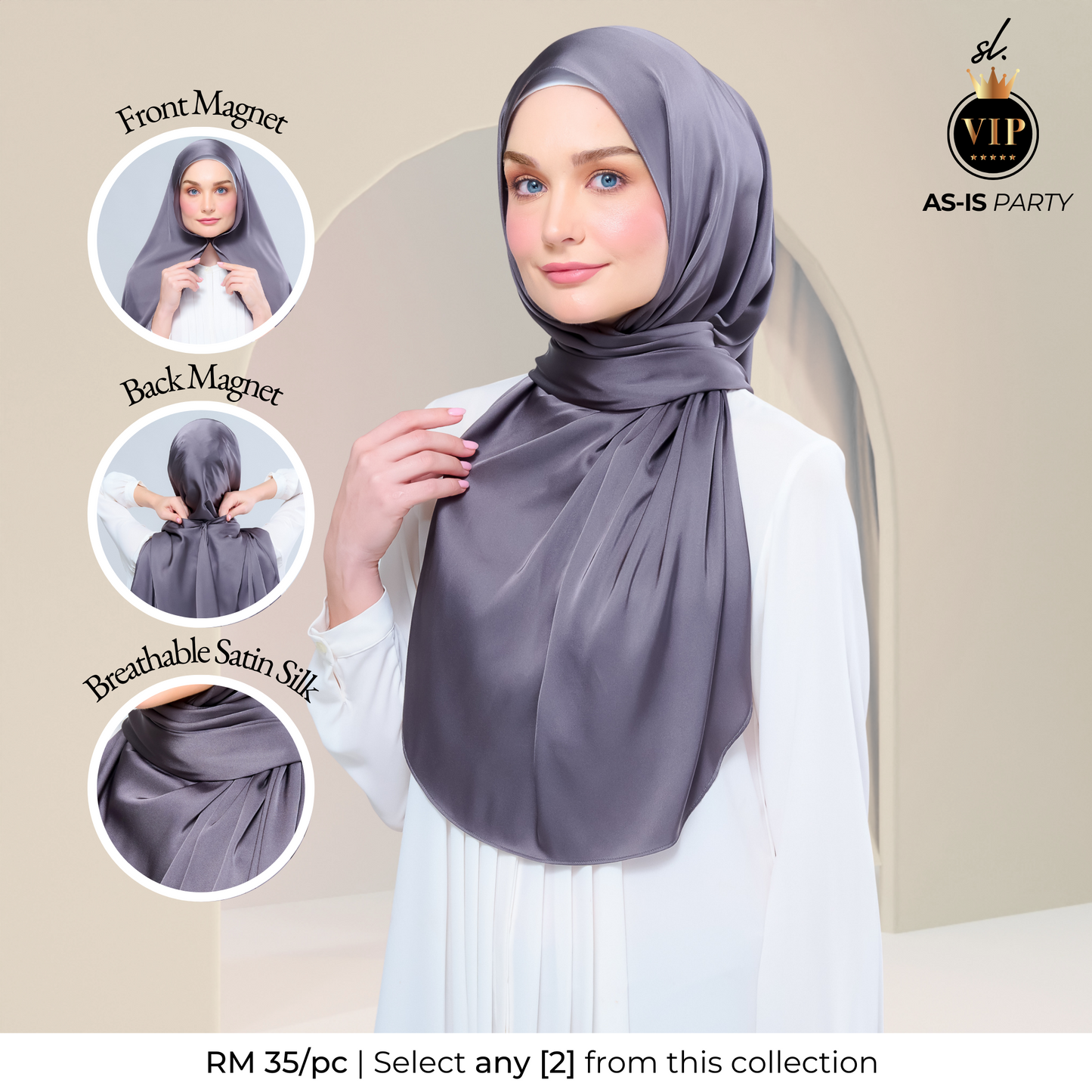 [As-Is] Instant Tag n' Go Shawl l Satin Silk in Deep Grey