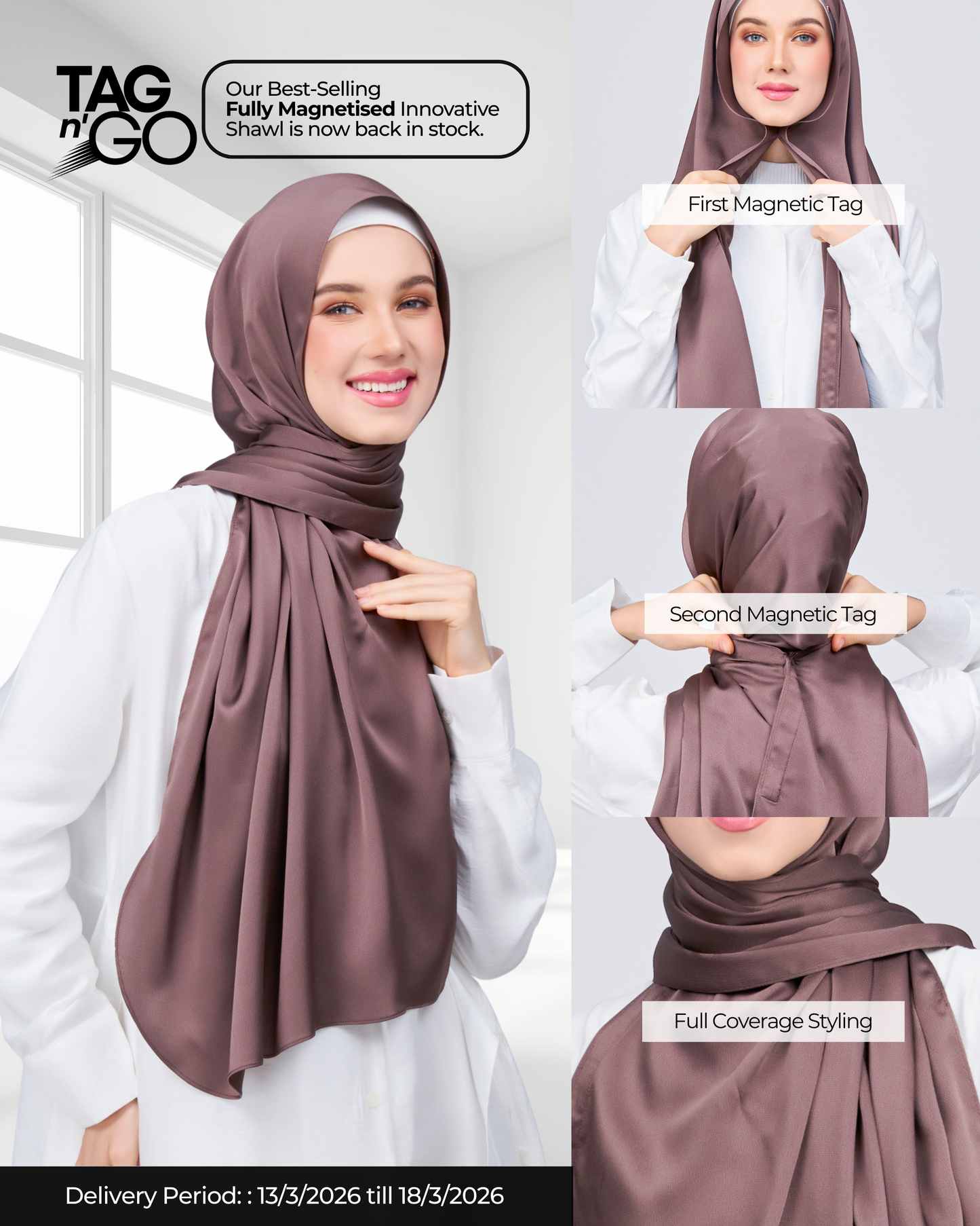 Instant Tag n' Go Shawl | Satin Bulle in Deep Brown