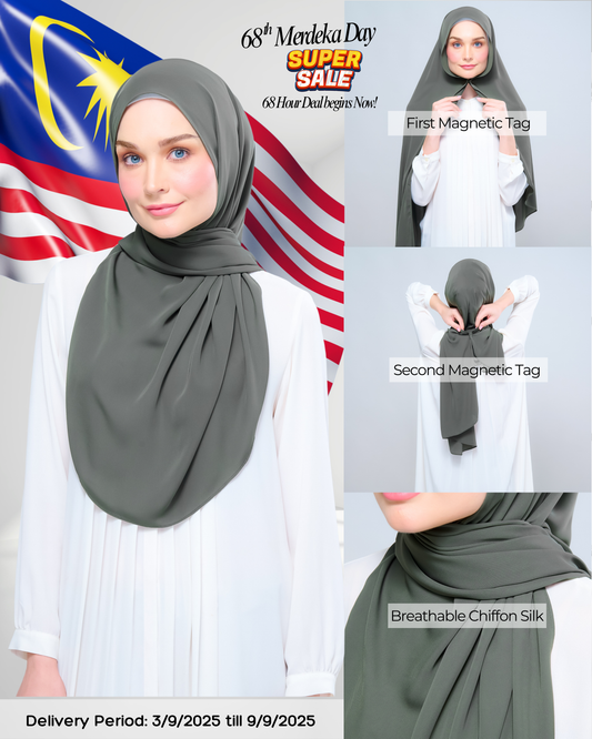 Instant Tag n' Go Shawl l Chiffon Silk 1.0 in Deep Pine
