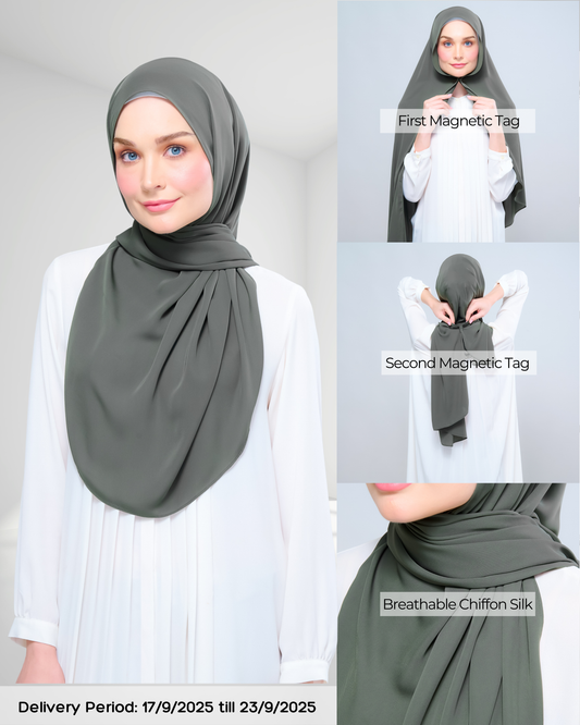 Instant Tag n' Go Shawl l Chiffon Silk 1.0 in Deep Pine
