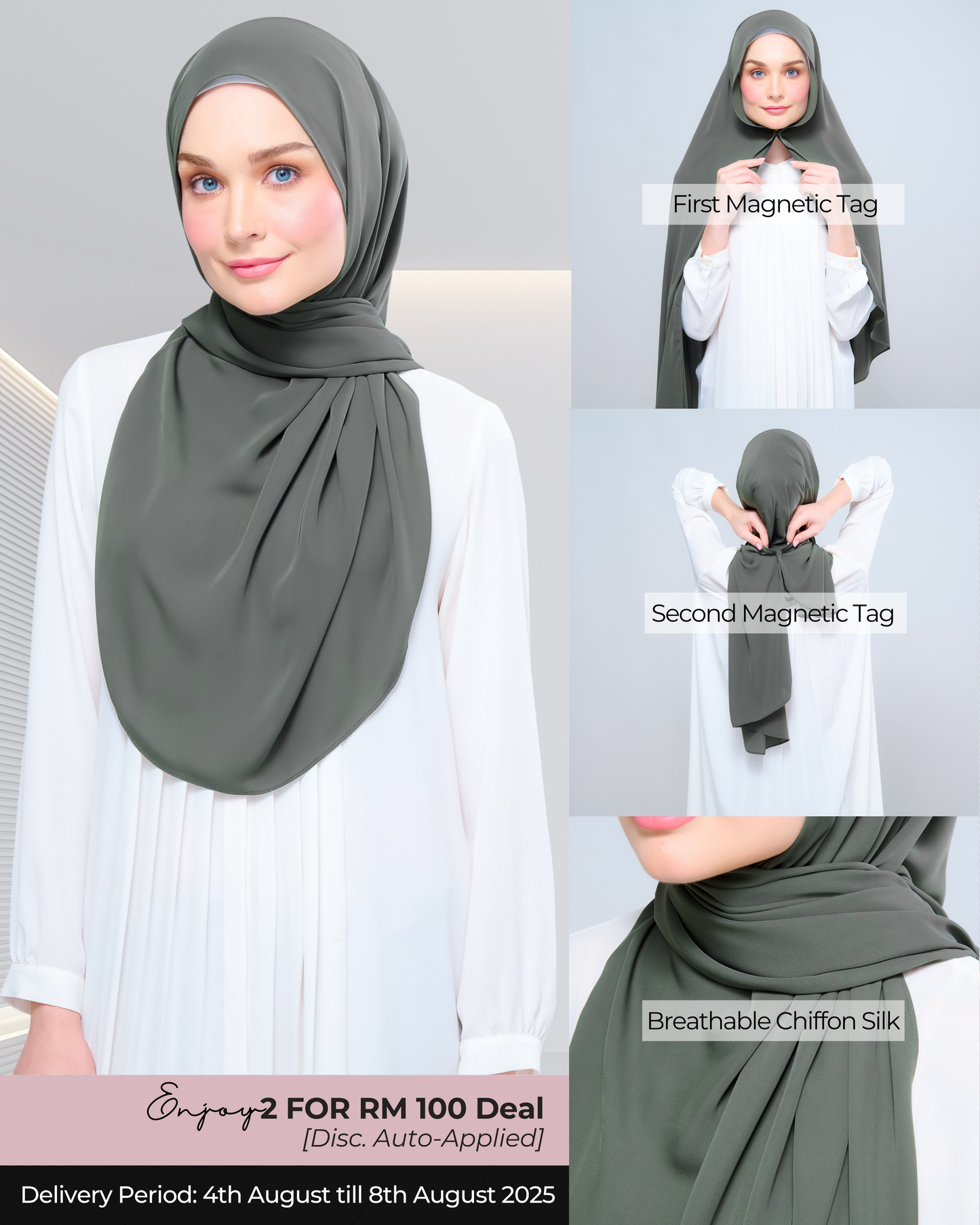 Instant Tag n' Go Shawl l Chiffon Silk 1.0 in Deep Pine