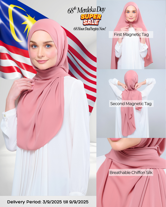 Instant Tag n' Go Shawl l Chiffon Silk 1.0 in Deep Rose