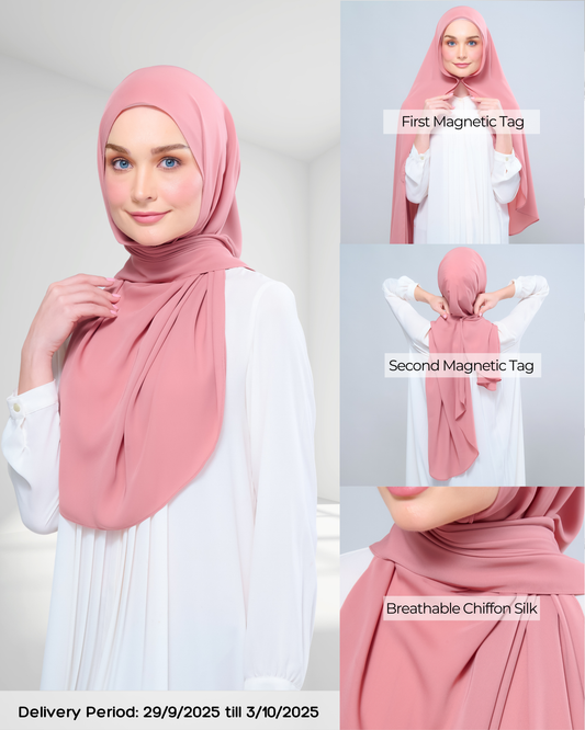 Instant Tag n' Go Shawl l Chiffon Silk 1.0 in Deep Rose