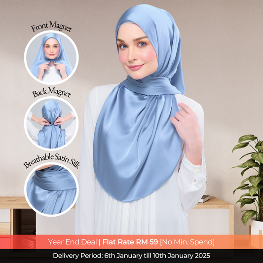 Instant Tag n' Go Shawl  | Satin Silk in Dusty Blue 2.0