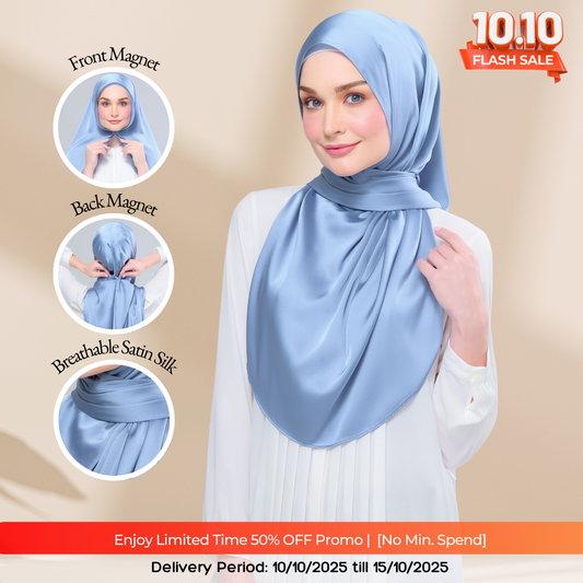 Instant Tag n' Go Shawl | Satin Silk in Dusty Blue 2.0