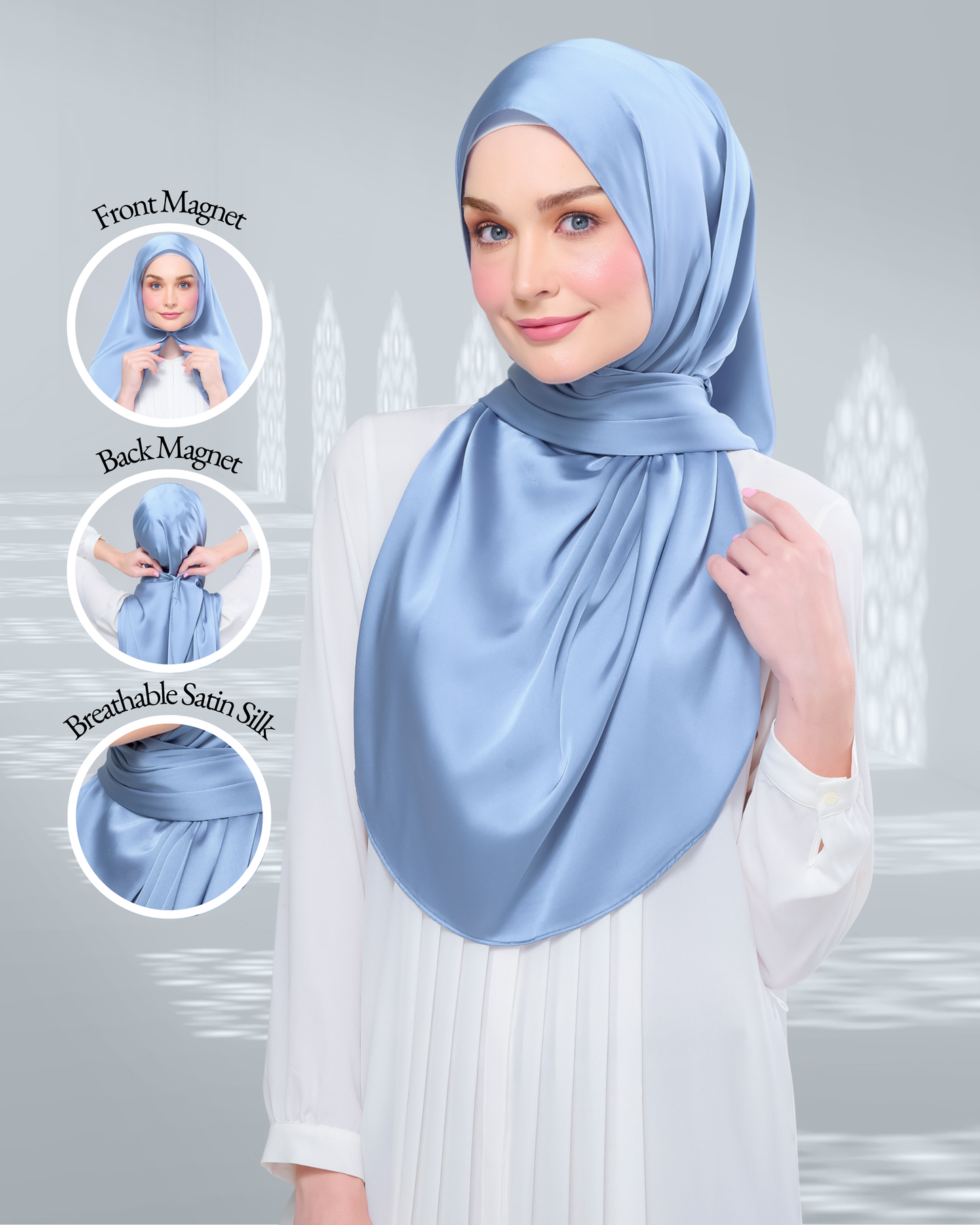 Instant Tag n' Go Shawl | Satin Silk in Dusty Blue 2.0