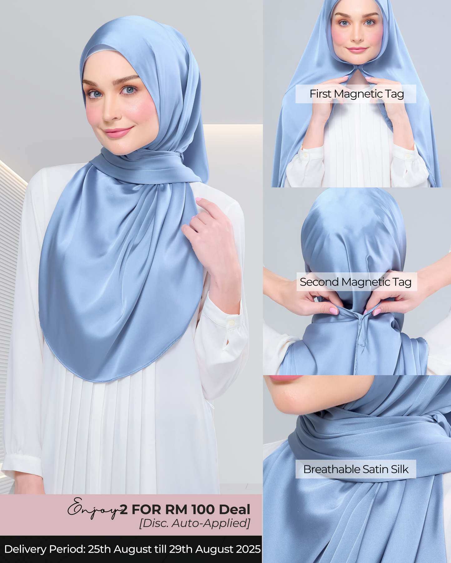 Instant Tag n' Go Shawl | Satin Silk in Dusty Blue 2.0
