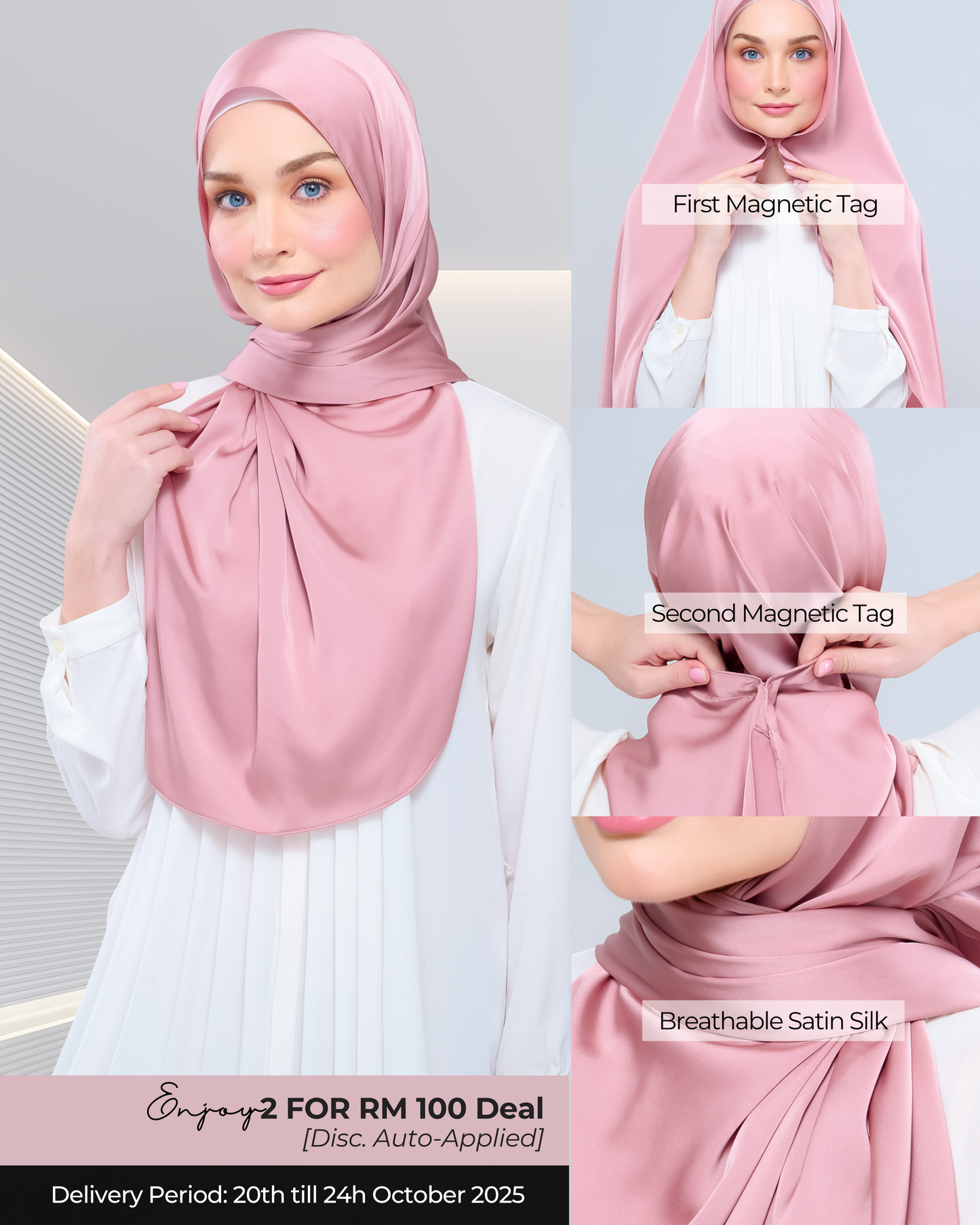 Instant Tag n' Go Shawl | Satin Silk in Dusty Pink