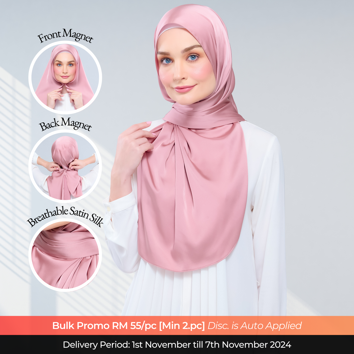 Instant Tag n' Go Shawl  | Satin Silk in Dusty Pink