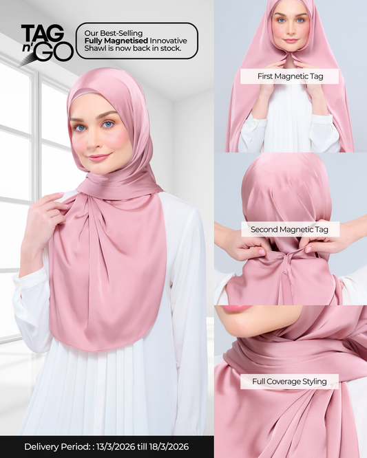 Instant Tag n' Go Shawl | Satin Silk in Dusty Pink