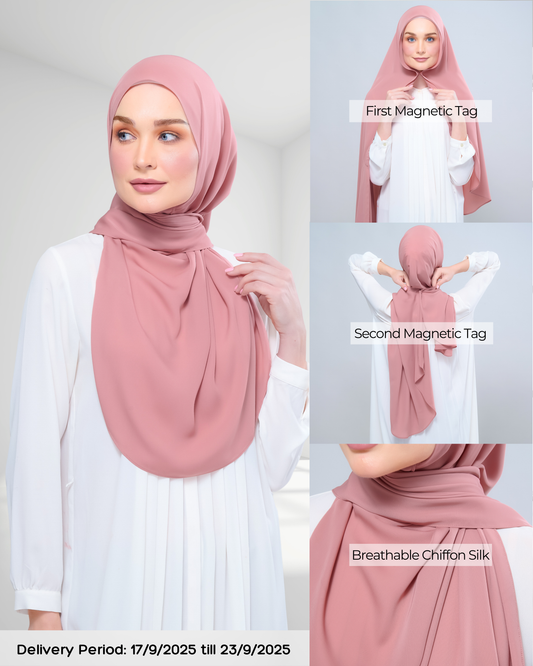 Instant Tag n' Go Shawl l Chiffon Silk 1.0 in Deep Rose