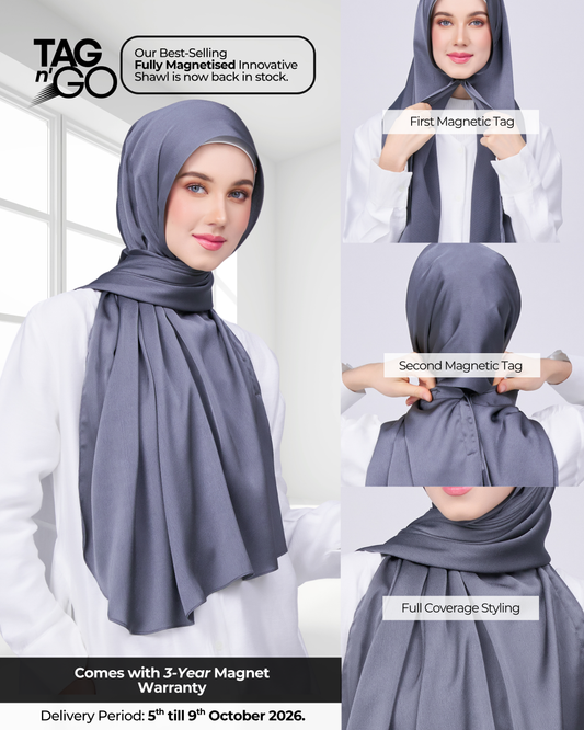 Instant Tag n' Go Shawl | Satin Bulle in Ebony Grey