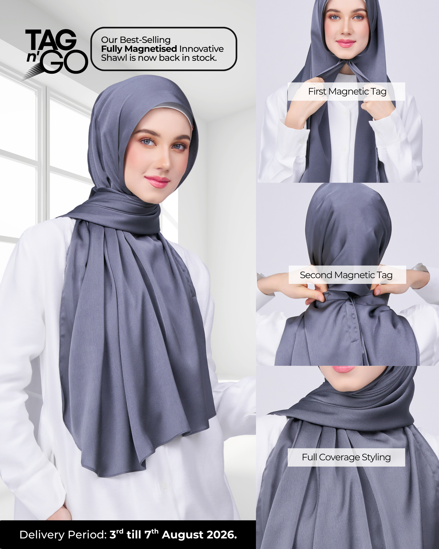 Instant Tag n' Go Shawl | Satin Bulle in Ebony Grey