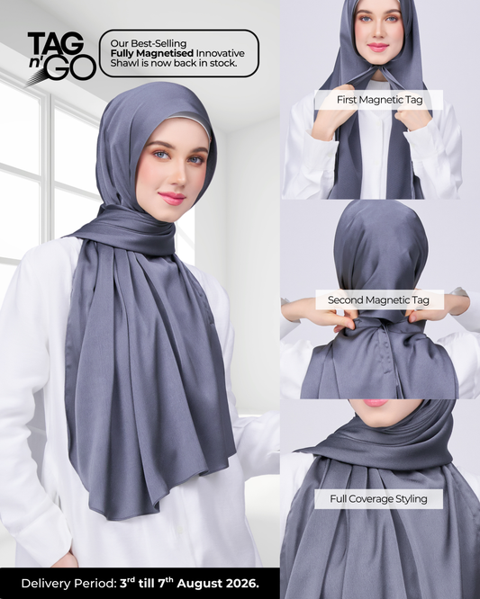 Instant Tag n' Go Shawl | Satin Bulle in Ebony Grey