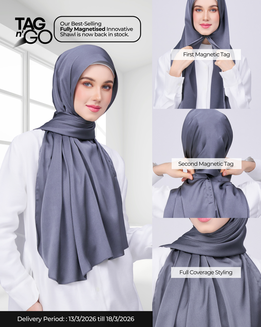 Instant Tag n' Go Shawl | Satin Bulle in Ebony Grey