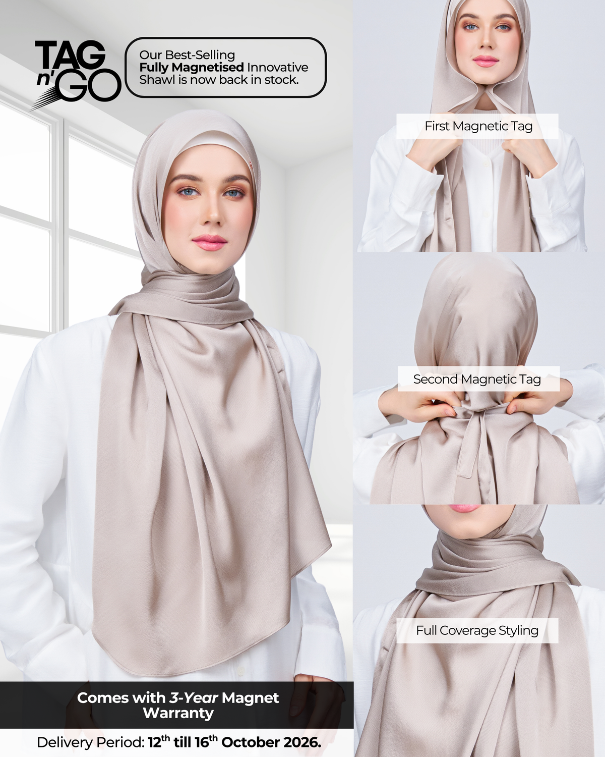 Instant Tag n' Go Shawl | Satin Bulle in Elegant Taupe