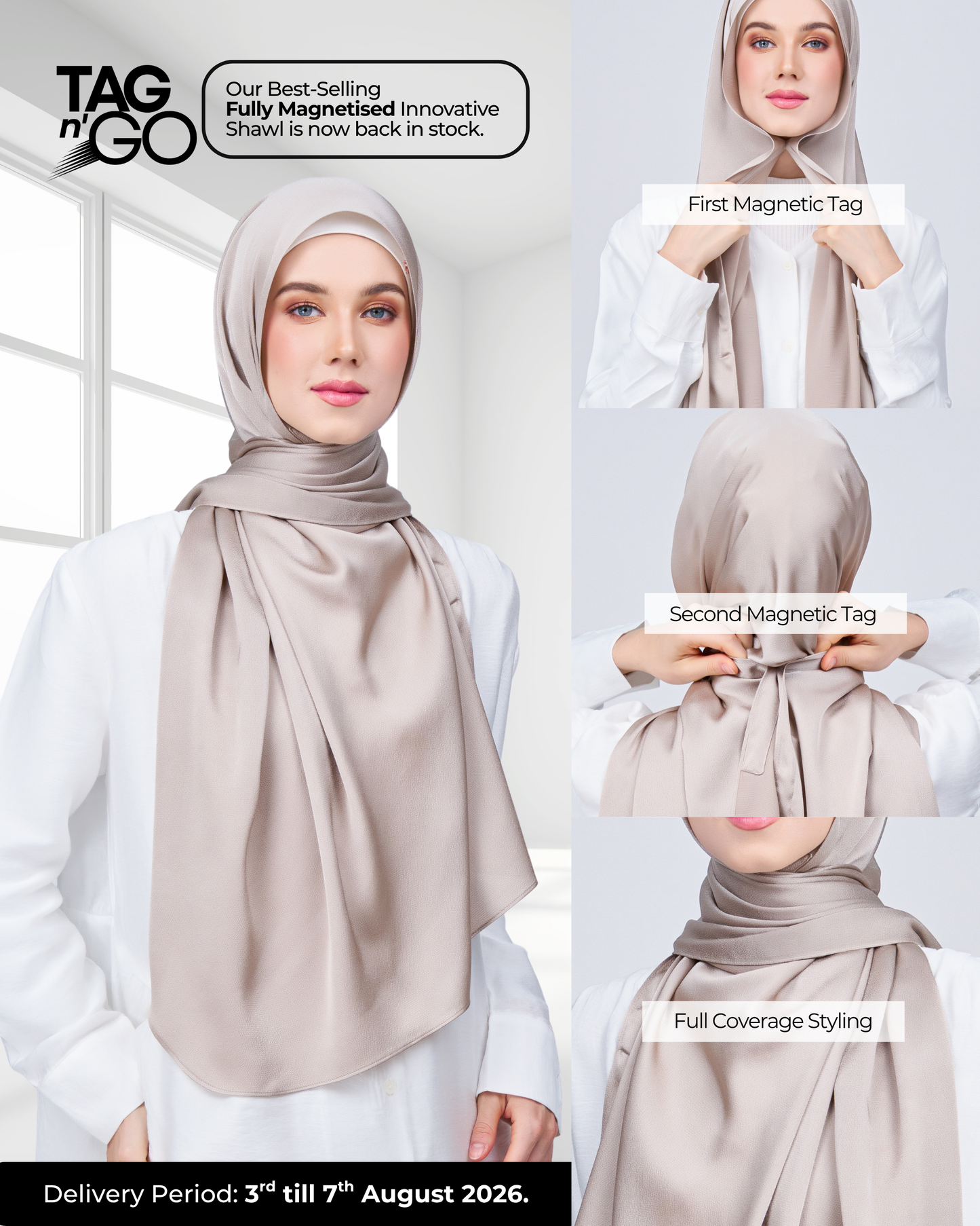 Instant Tag n' Go Shawl | Satin Bulle in Elegant Taupe