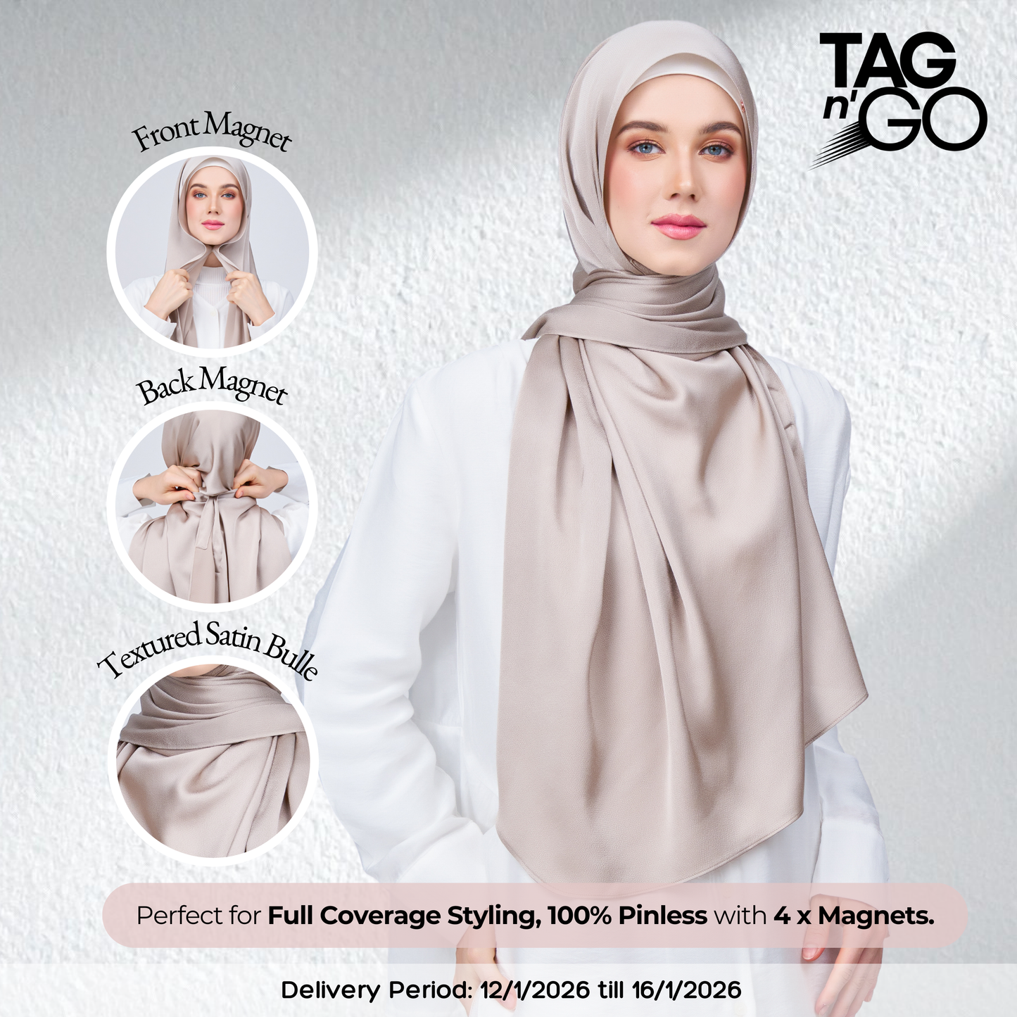Instant Tag n' Go Shawl | Satin Bulle in Elegant Taupe