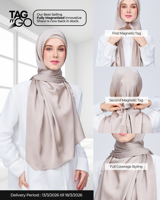 Instant Tag n' Go Shawl | Satin Bulle in Elegant Taupe