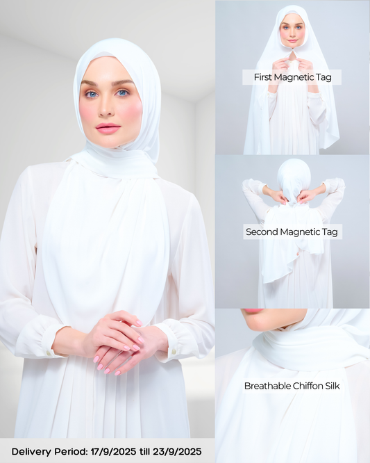 Instant Tag n' Go Shawl l Chiffon Silk 1.0 in Ivory White