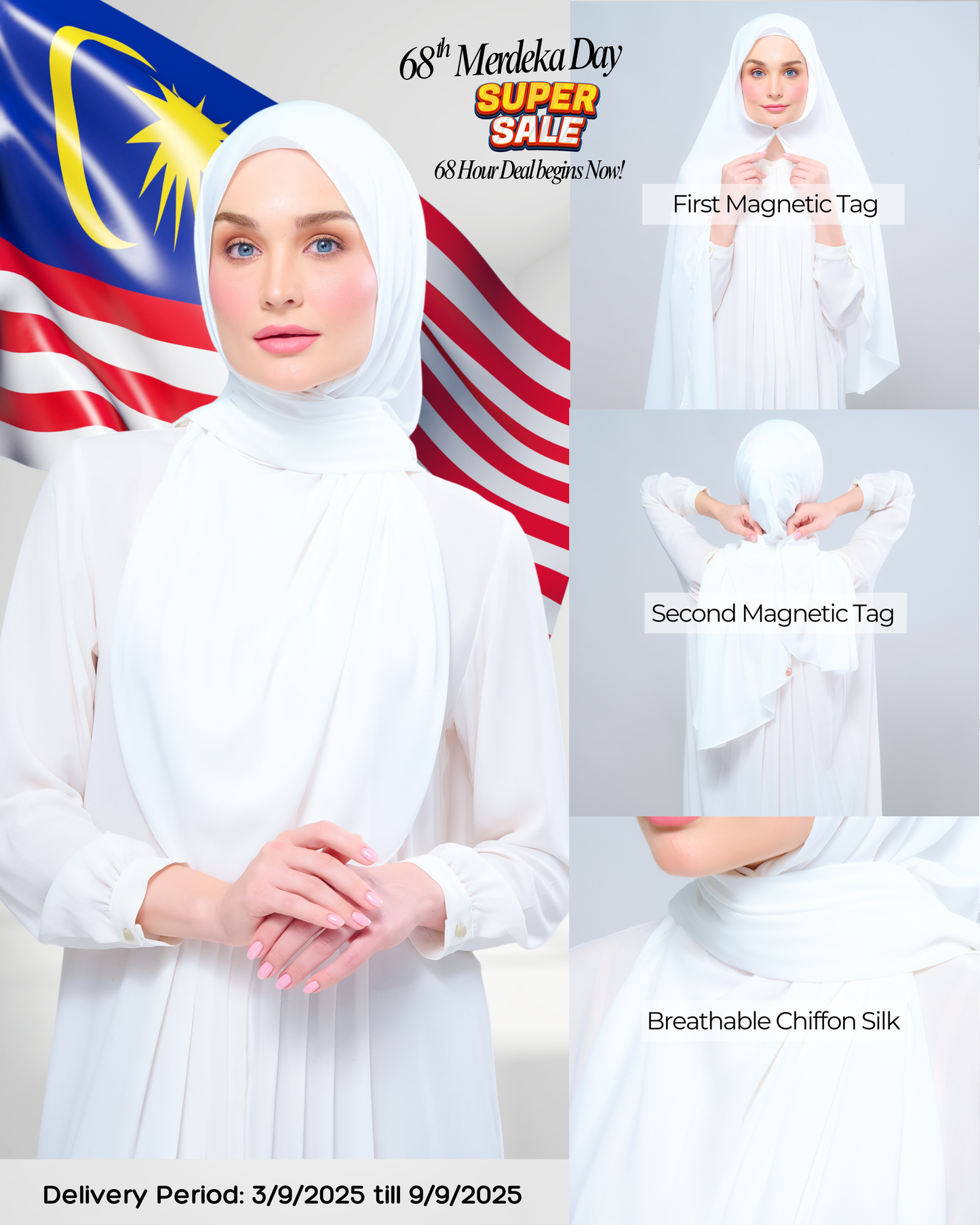 Instant Tag n' Go Shawl l Chiffon Silk 1.0 in Ivory White