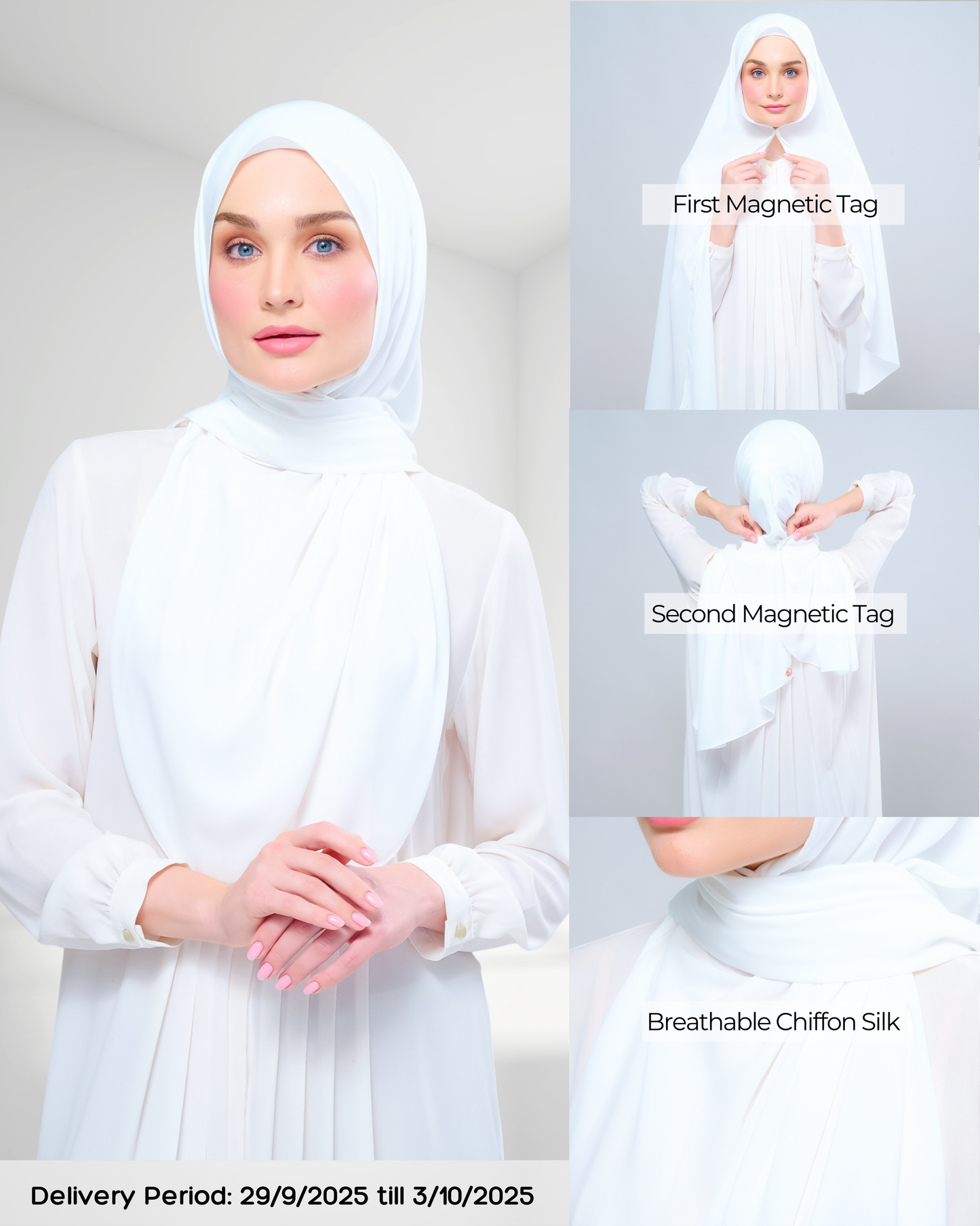 Instant Tag n' Go Shawl l Chiffon Silk 1.0 in Ivory White