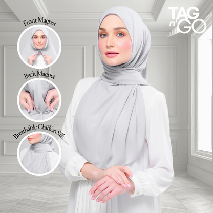 [As-Is] Instant Tag n' Go Shawl l Chiffon Silk in Light Grey