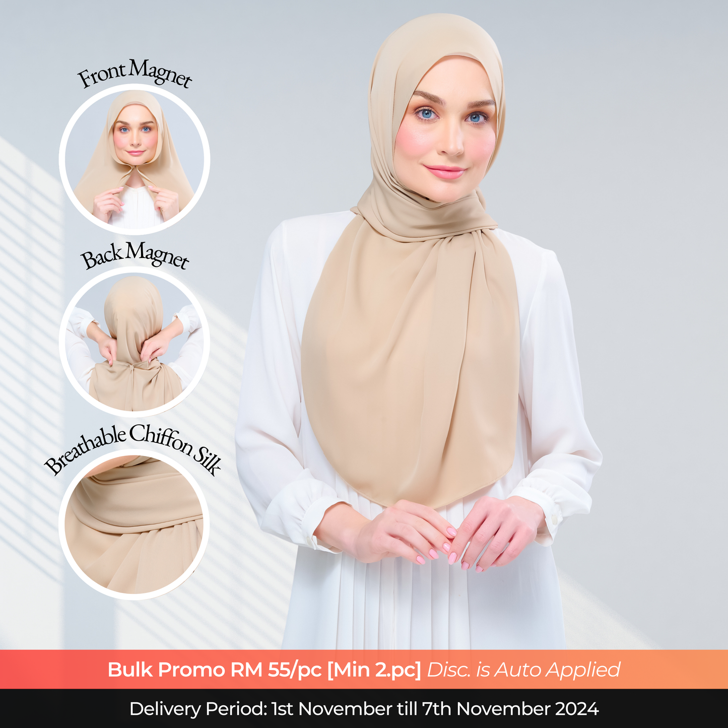 Instant Tag n' Go Shawl l Chiffon Silk 1.0 in Latte