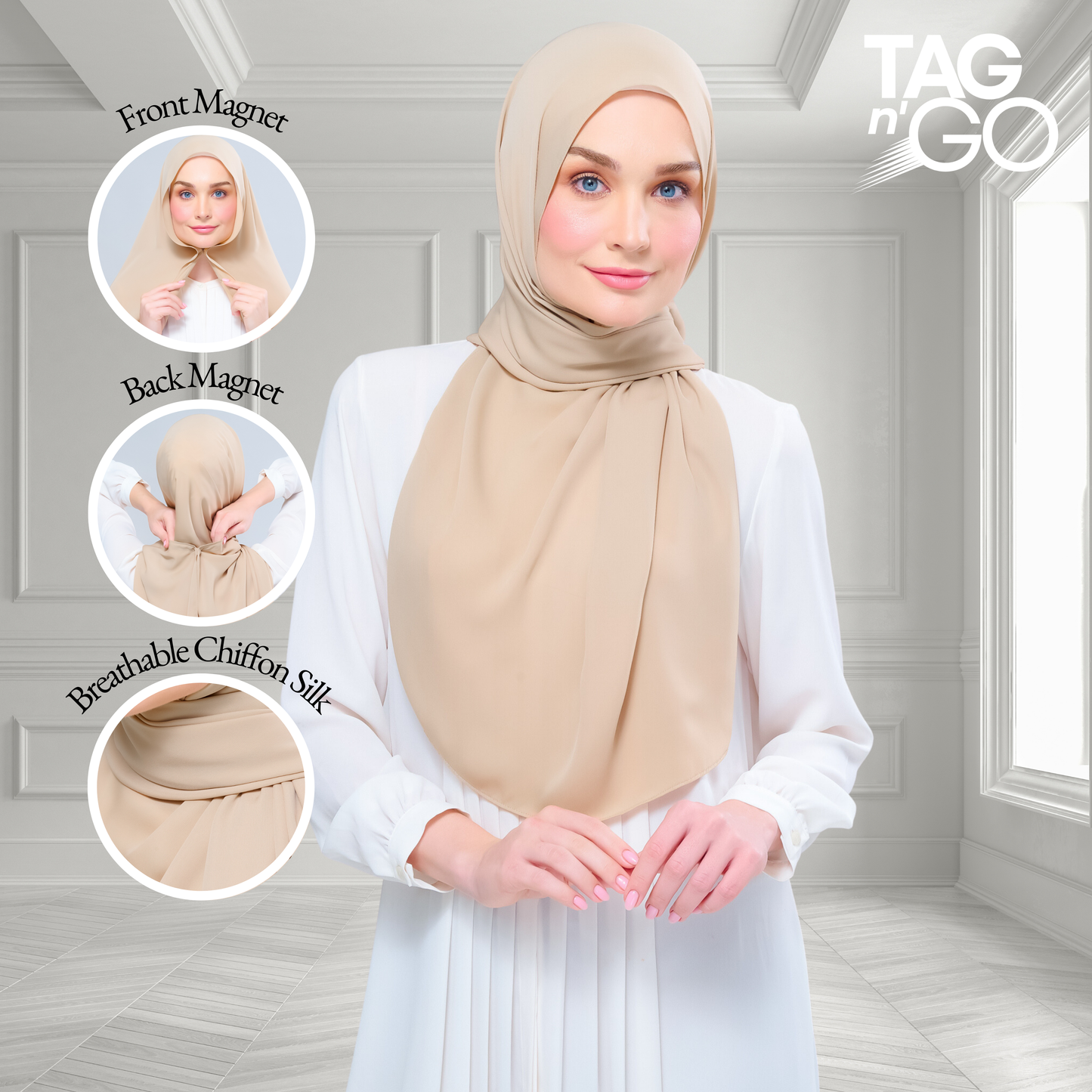 Instant Tag n' Go Shawl l Chiffon Silk 1.0 in Latte