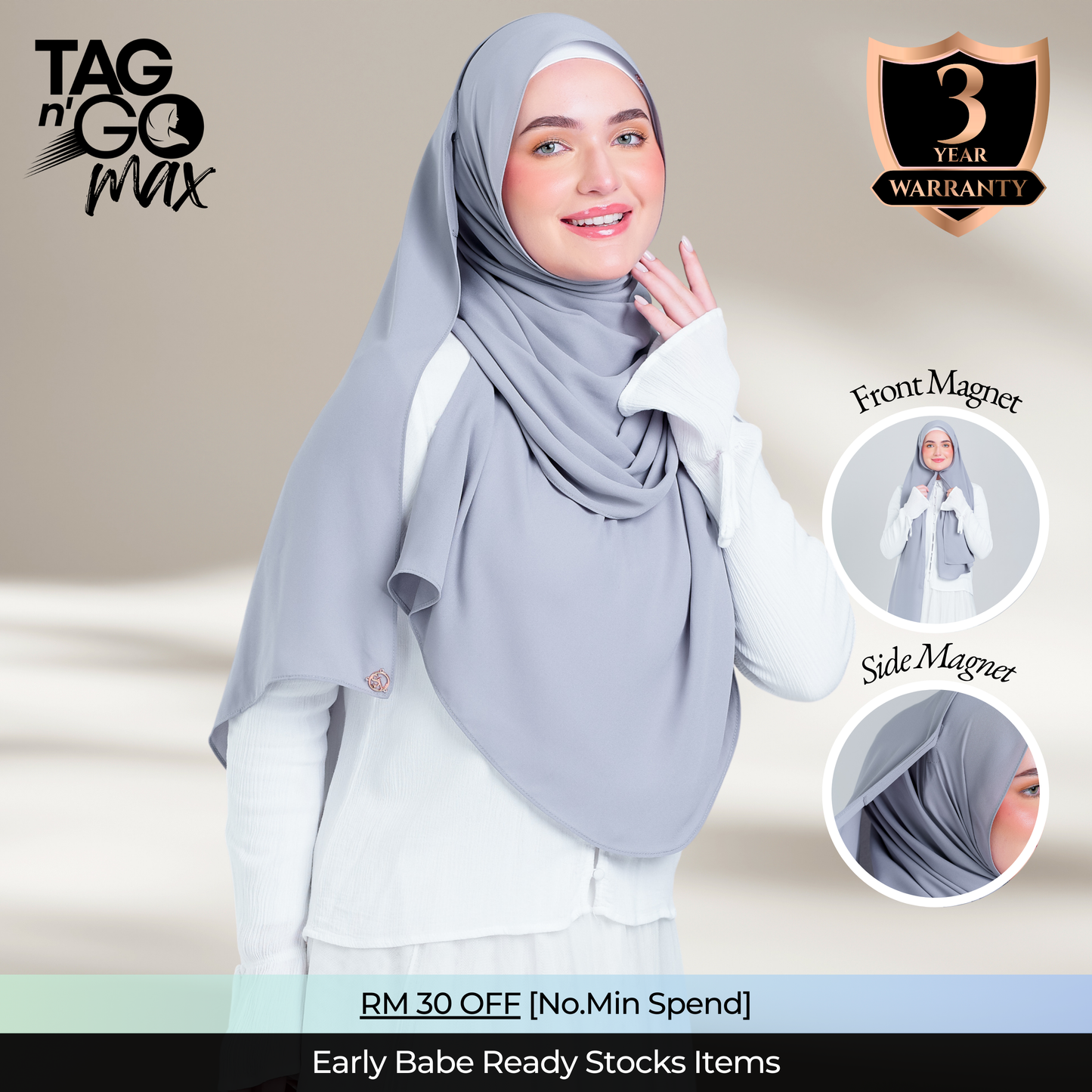 Tag n' Go Max [2M] | Premium Korean Chiffon in Light Platinum