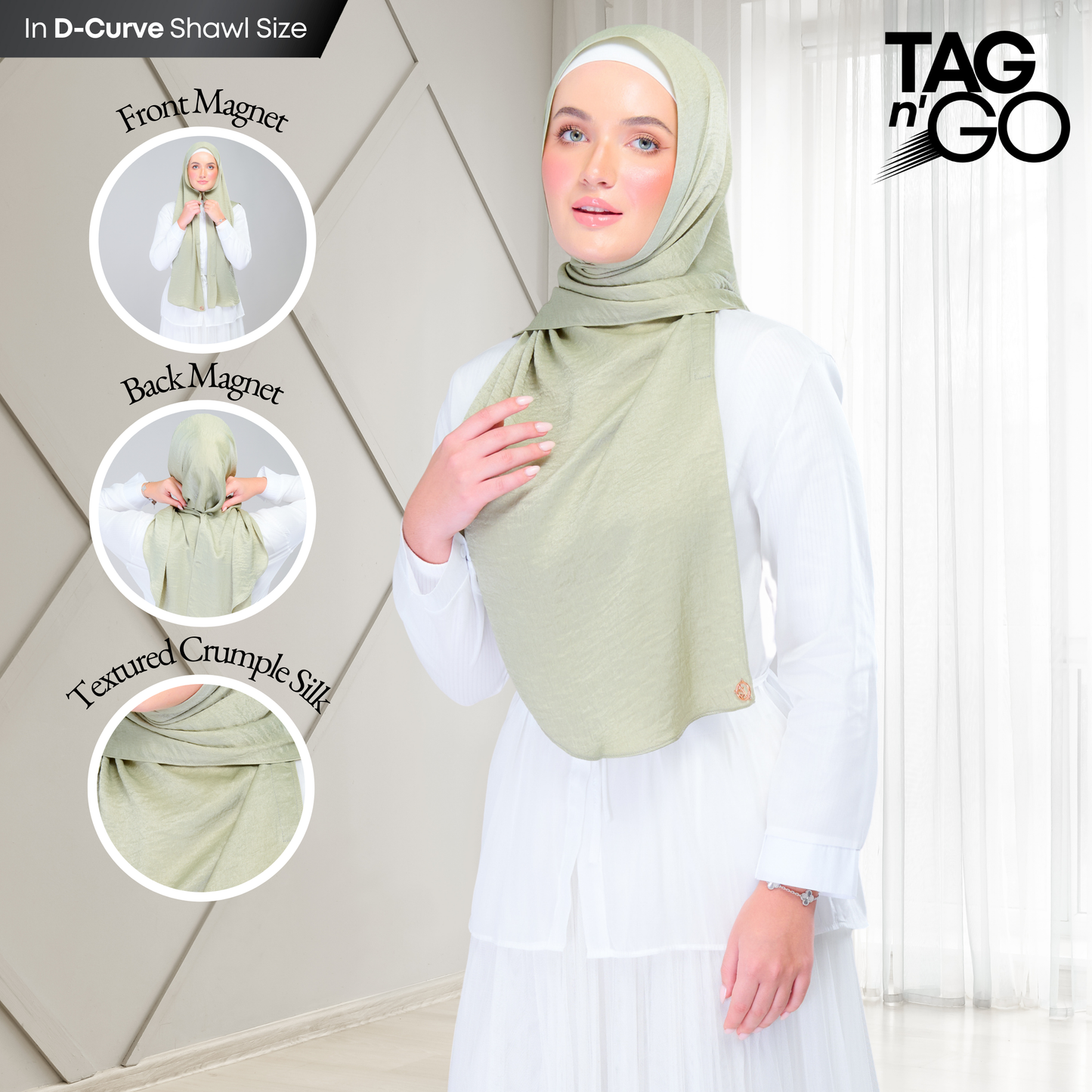 [As-Is] Instant Tag n' Go Shawl | Textured Silk in Matcha Green