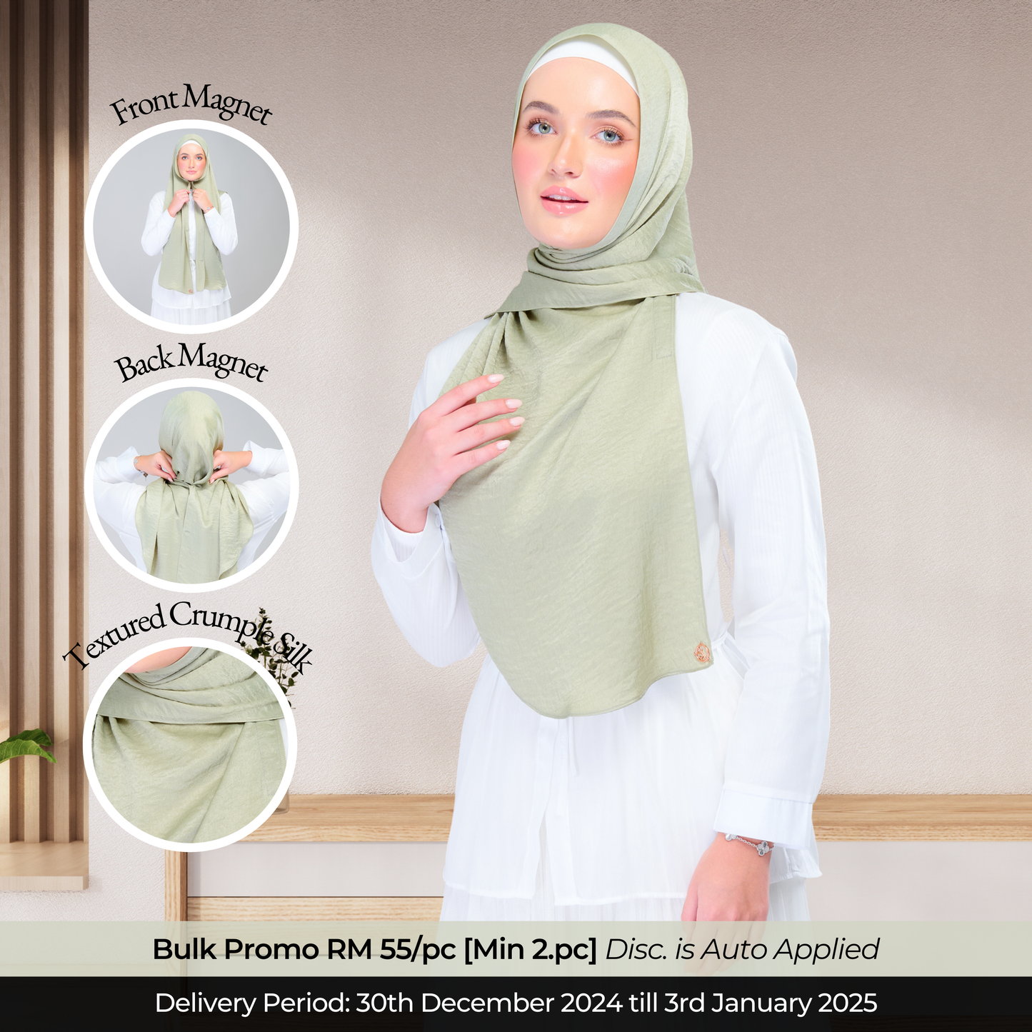 Instant Tag n' Go Shawl | Textured Silk in Matcha Green