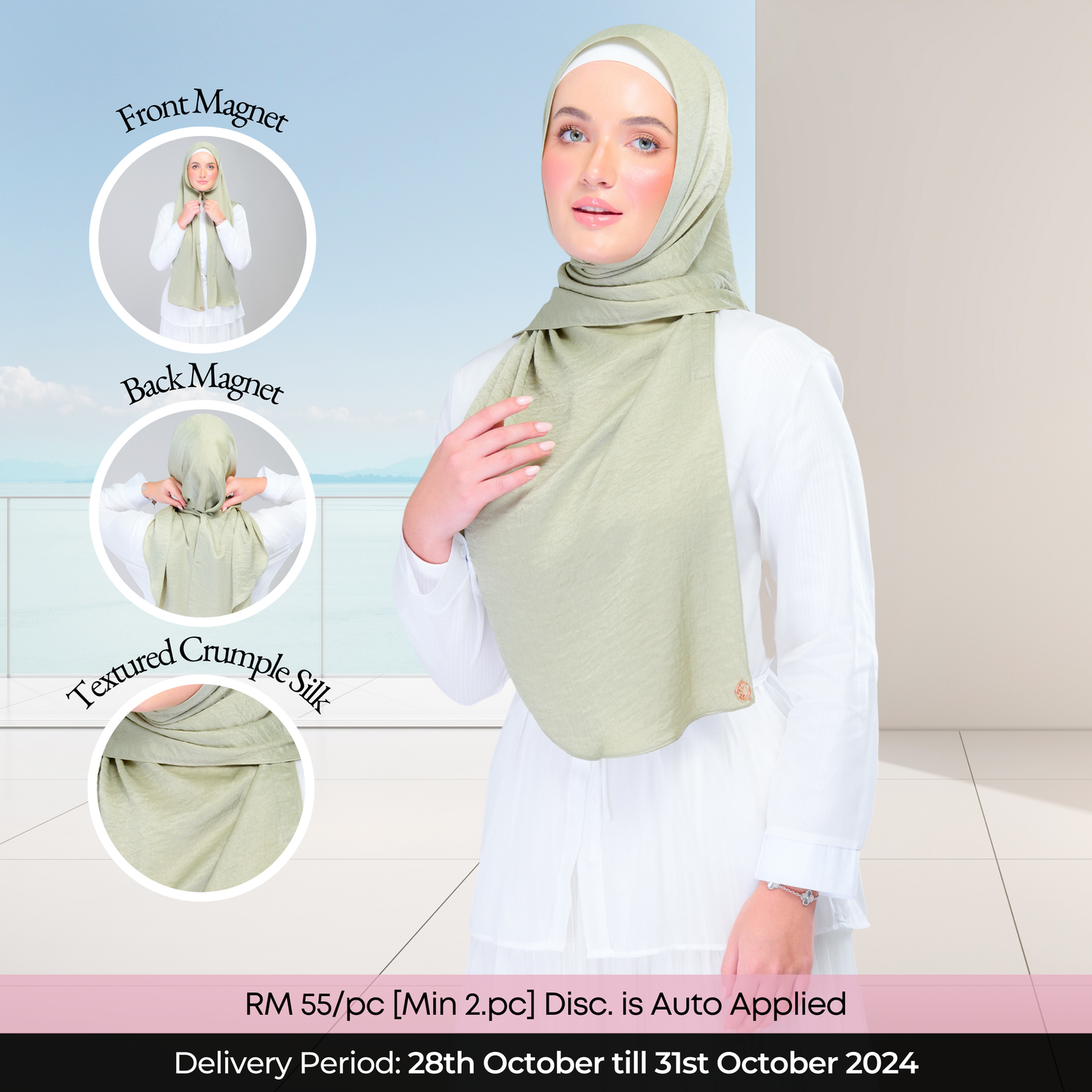 Instant Tag n' Go Shawl | Textured Silk in Matcha Green