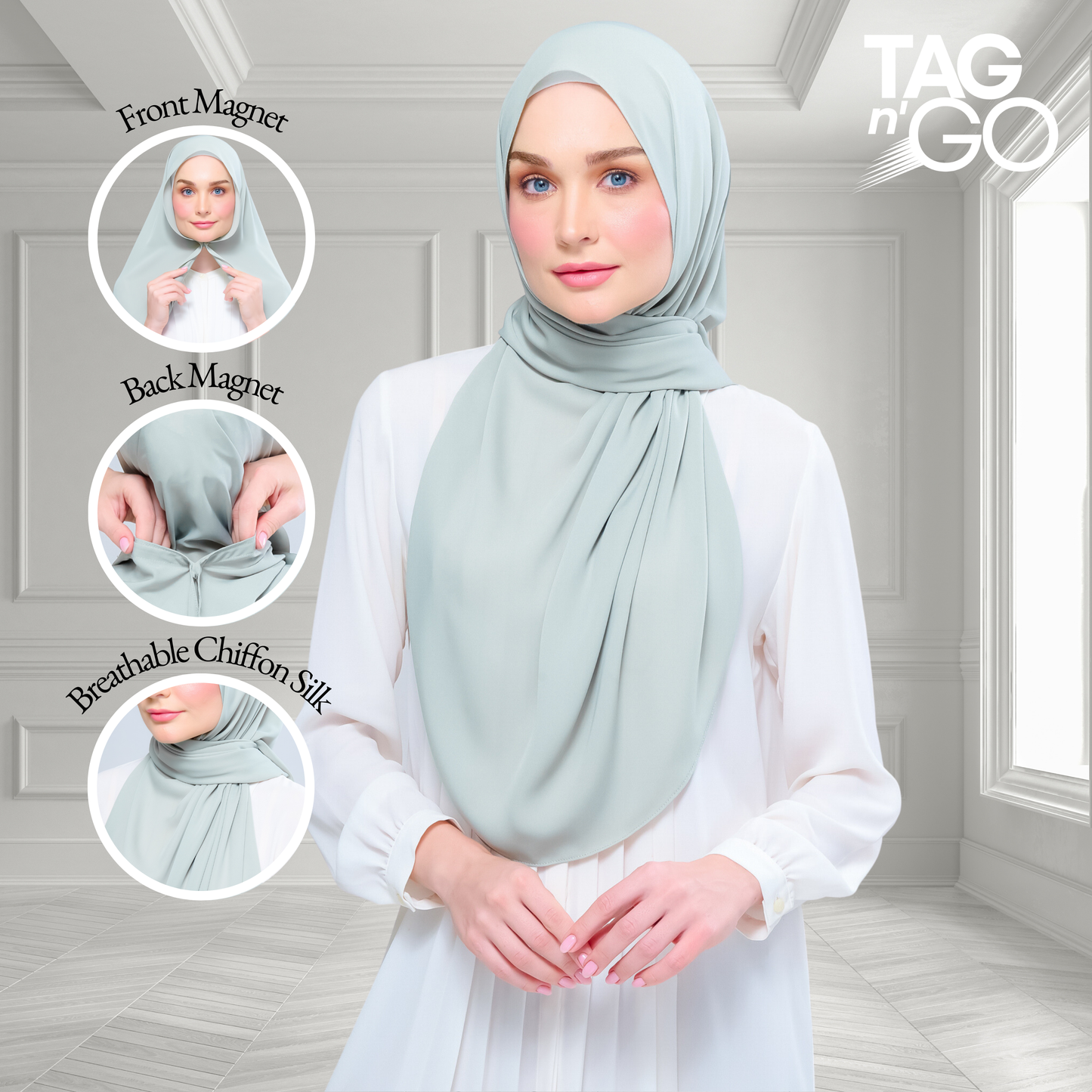 [As-Is] Instant Tag n' Go Shawl l Chiffon Silk in Matcha Green