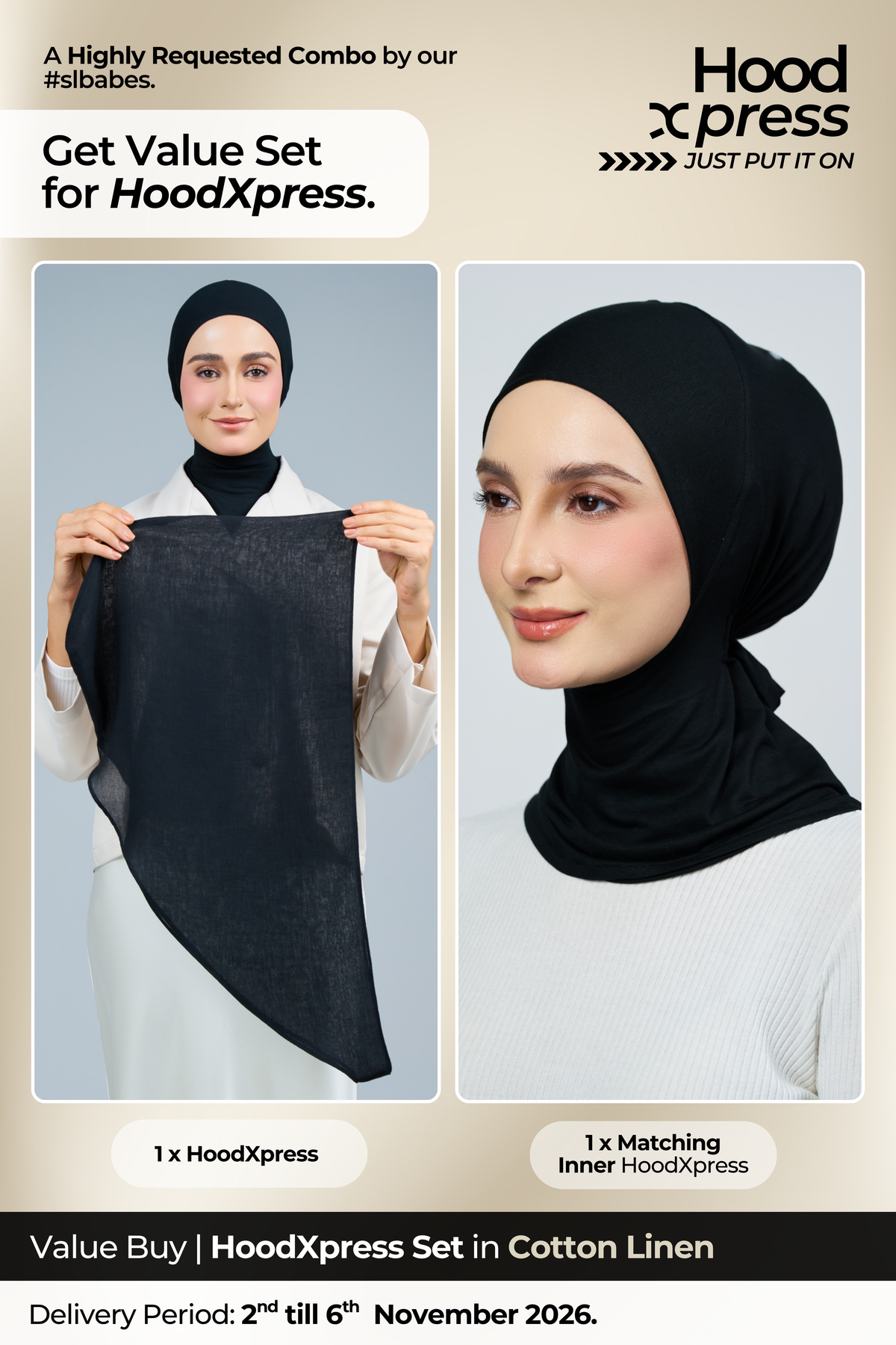 HoodXpress | Cotton Linen in Black