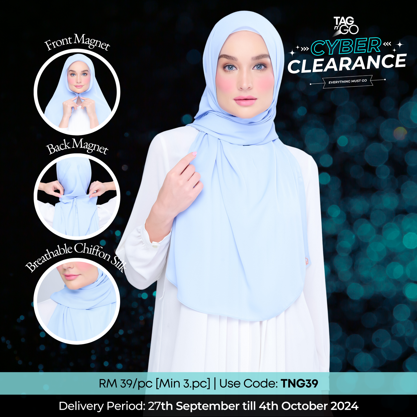 [TCC] Instant Tag n' Go Shawl l Chiffon Silk 2.0 in Maya Blue