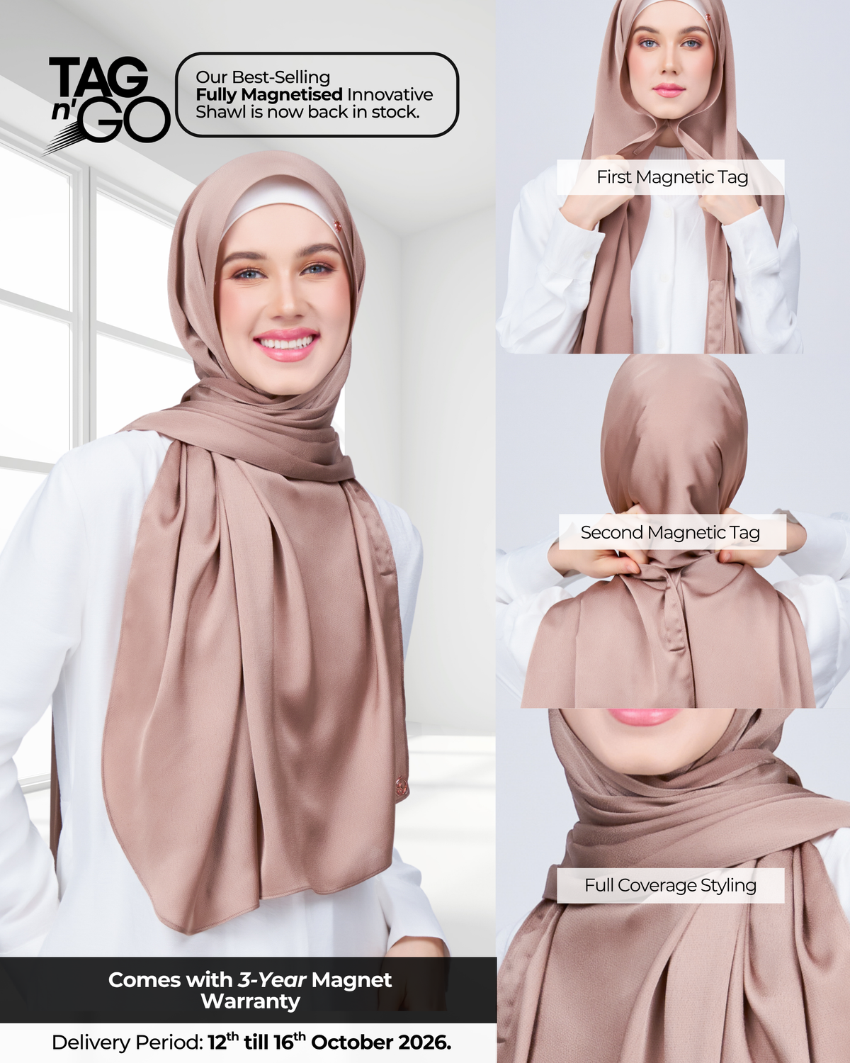 Instant Tag n' Go Shawl | Satin Bulle in Medium Toffee