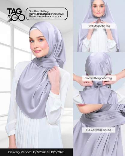 Instant Tag n' Go Shawl  | Satin Silk in Metal Grey